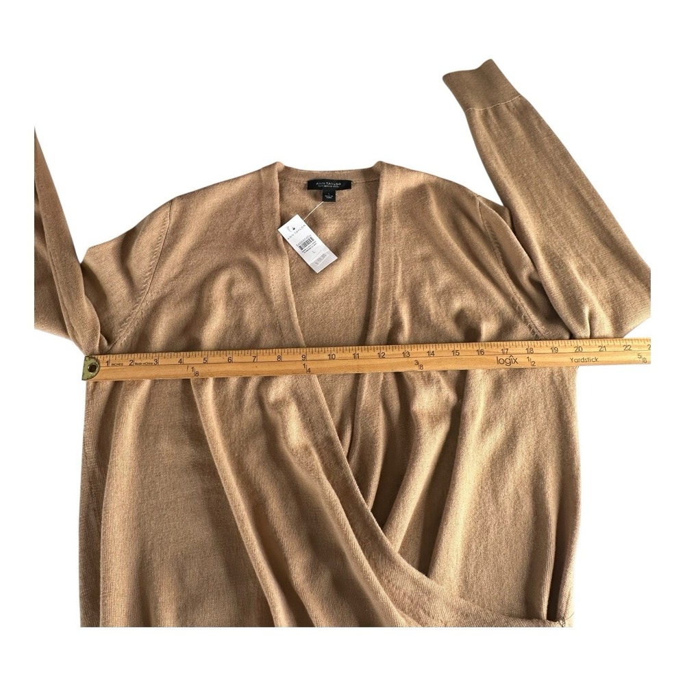 ANN TAYLOR Women 100% Merino Wool Pullover Wrap Effect Size Large khaki‎ - Picture 6 of 12